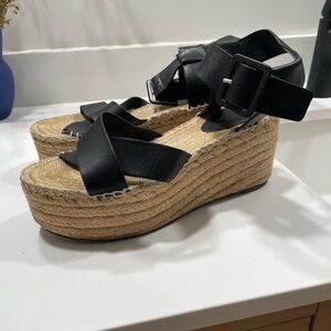 CELINE platform black leather espadrille sandals- 40 US 9
